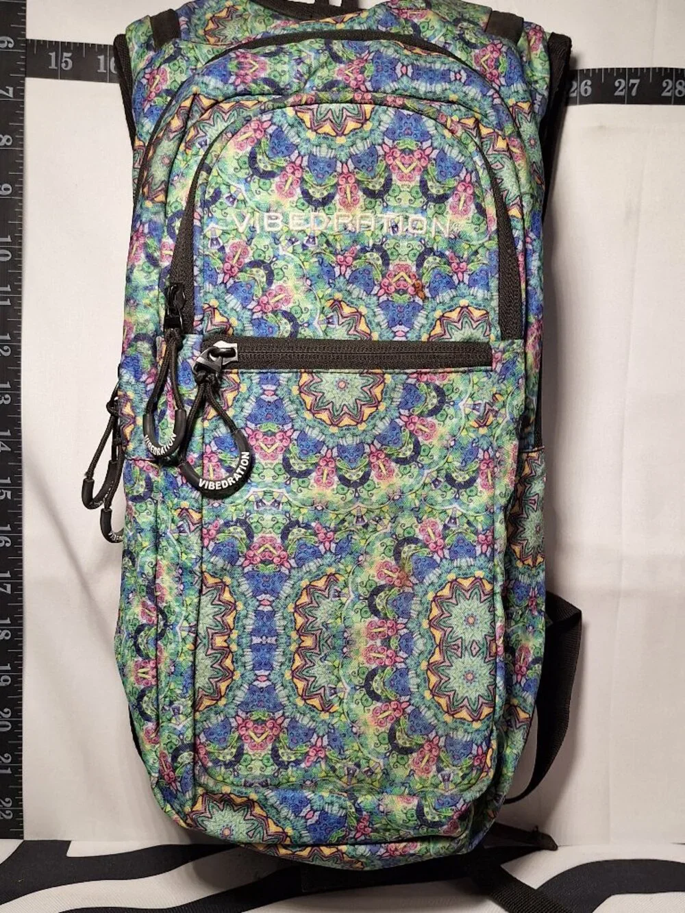 Vibedration Hydration Backpack w/o bladder, Green Blue Pink Tapestry, Used